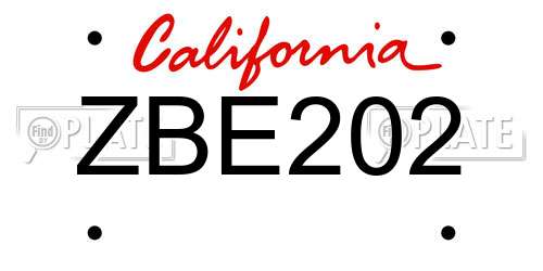 ZBE202 California License Plate