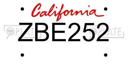 ZBE252 California License Plate