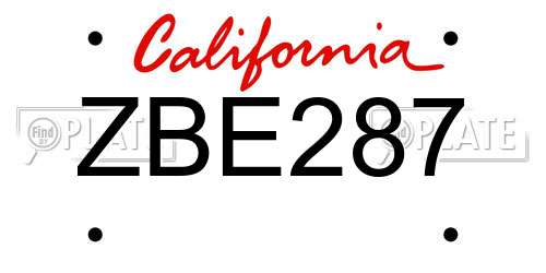 ZBE287 California License Plate
