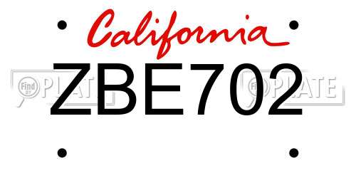 ZBE702 California License Plate