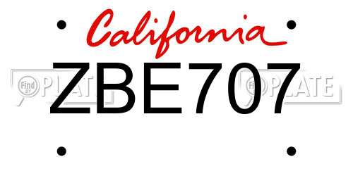ZBE707 California License Plate