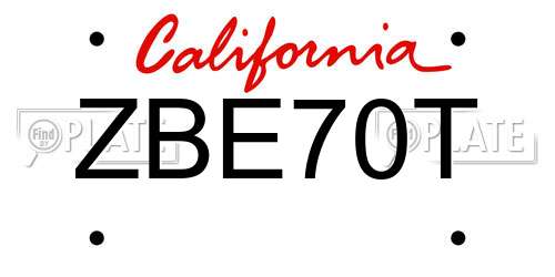 ZBE70T California License Plate