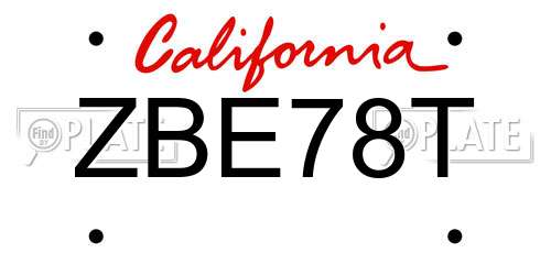 ZBE78T California License Plate
