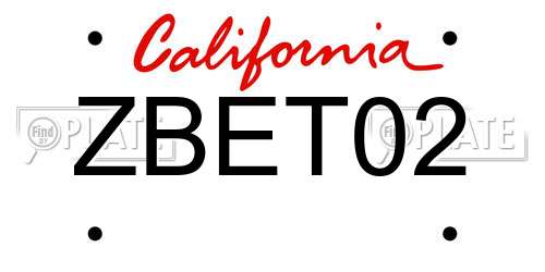 ZBET02 California License Plate