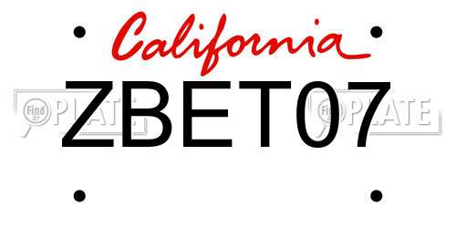 ZBET07 California License Plate