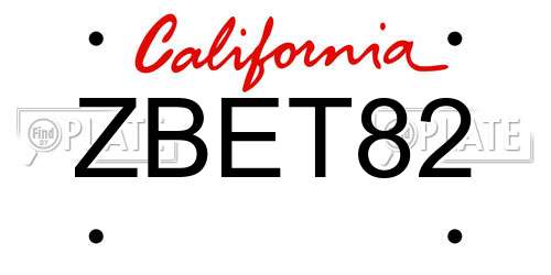 ZBET82 California License Plate