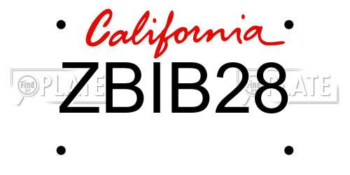 ZBIB28 California License Plate