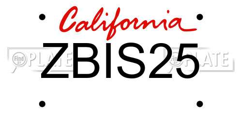 ZBIS25 California License Plate