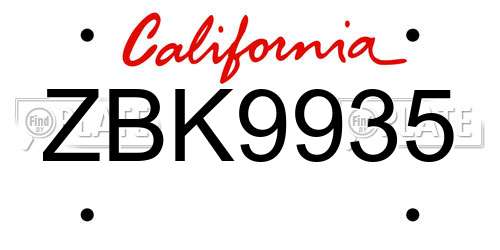 ZBK9935 California License Plate