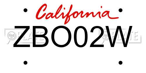 ZBO02W California License Plate