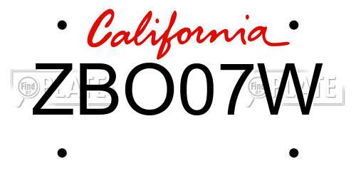 ZBO07W California License Plate