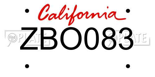 ZBO083 California License Plate