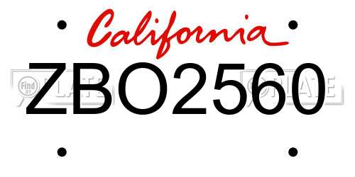ZBO2560 California License Plate