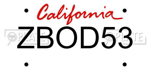 ZBOD53 California License Plate