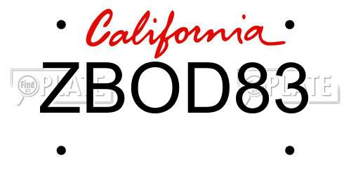 ZBOD83 California License Plate