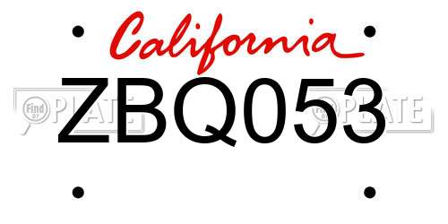 ZBQ053 California License Plate