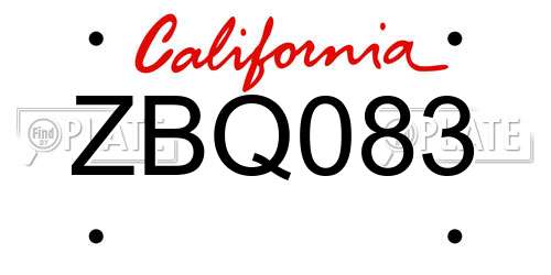 ZBQ083 California License Plate