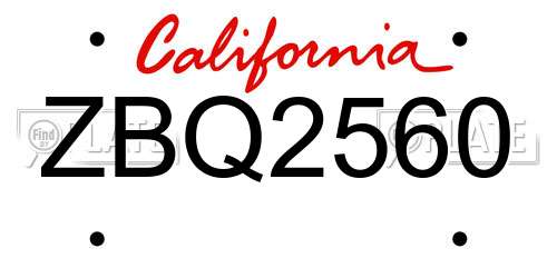 ZBQ2560 California License Plate