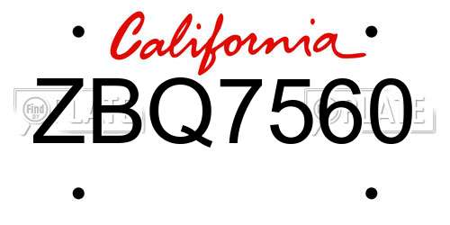 ZBQ7560 California License Plate