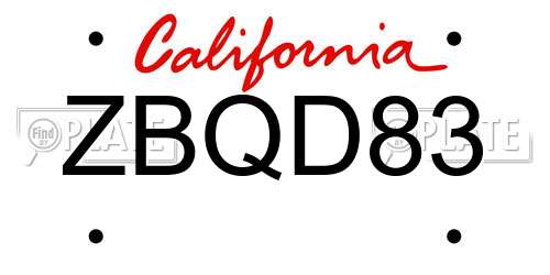 ZBQD83 California License Plate