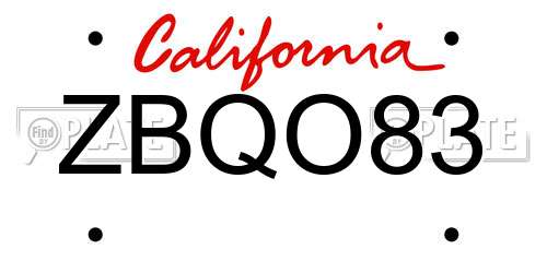 ZBQO83 California License Plate