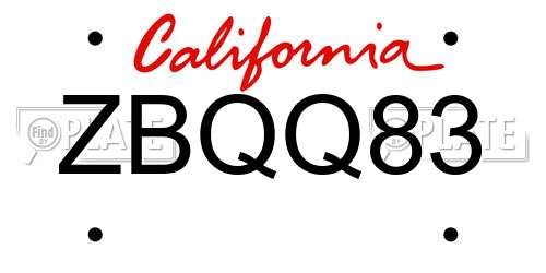ZBQQ83 California License Plate