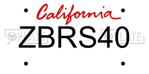 ZBRS40 California License Plate