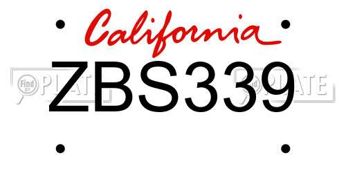 ZBS339 California License Plate