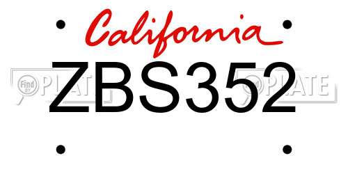 ZBS352 California License Plate