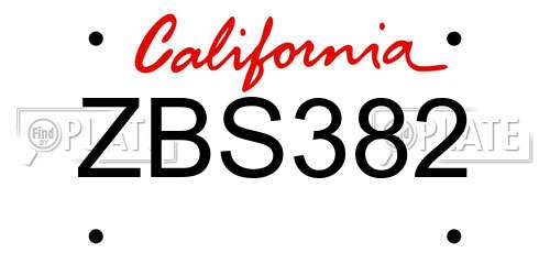 ZBS382 California License Plate