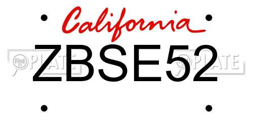 ZBSE52 California License Plate