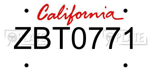 ZBT0771 California License Plate