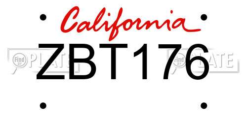 ZBT176 California License Plate