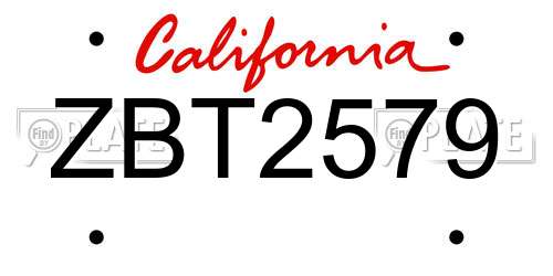 ZBT2579 California License Plate
