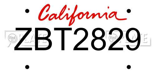 ZBT2829 California License Plate