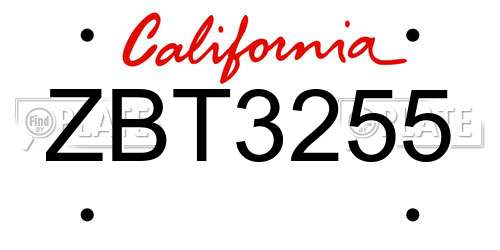 ZBT3255 California License Plate