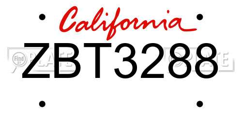 ZBT3288 California License Plate