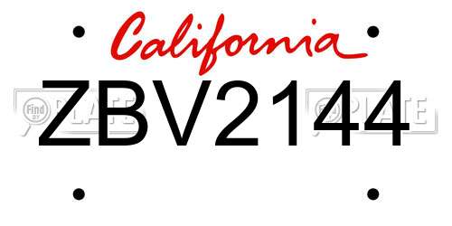 ZBV2144 California License Plate