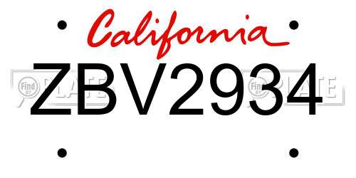 ZBV2934 California License Plate