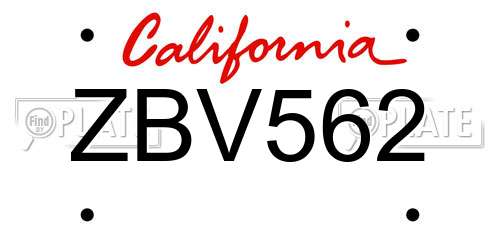 ZBV562 California License Plate
