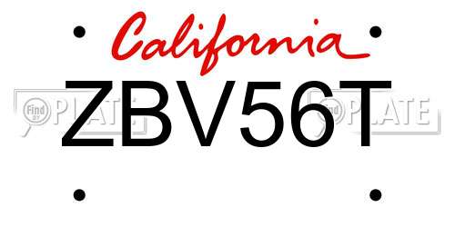 ZBV56T California License Plate