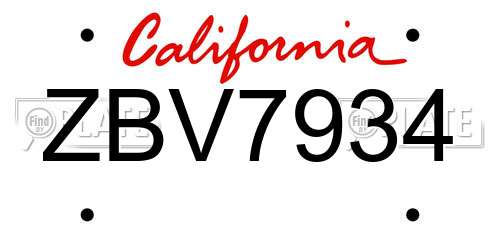 ZBV7934 California License Plate