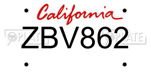 ZBV862 California License Plate