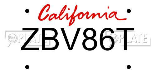 ZBV86T California License Plate
