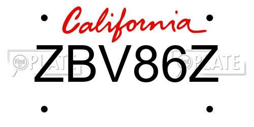 ZBV86Z California License Plate