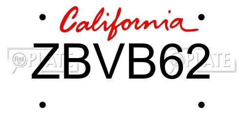 ZBVB62 California License Plate