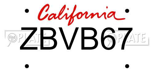 ZBVB67 California License Plate