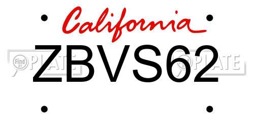 ZBVS62 California License Plate