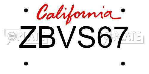 ZBVS67 California License Plate