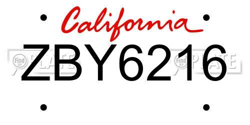 ZBY6216 California License Plate